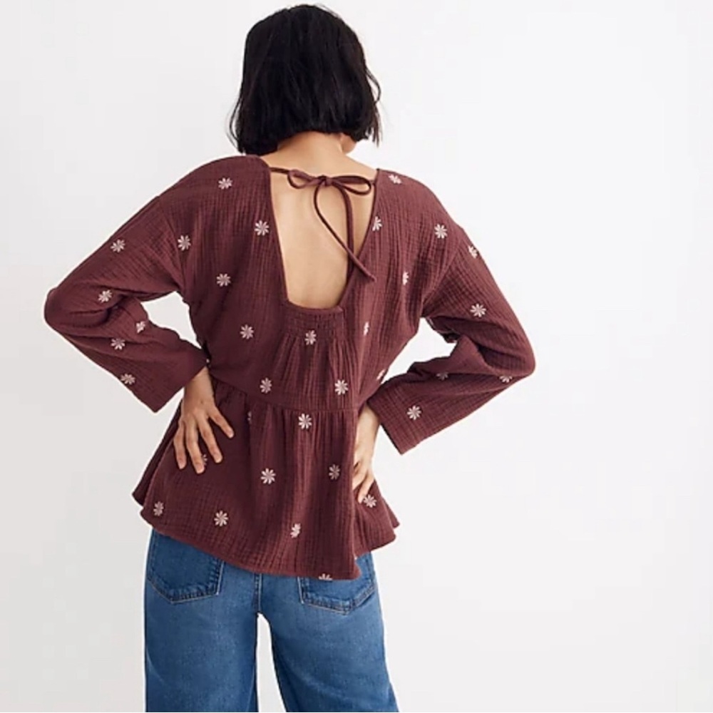 Madewell Embroidered Lightspun Peplum in Vintage Mulberry - Picture 2 of 4